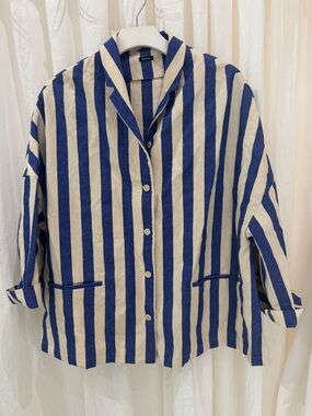 Relaxed Striped Blazer in Blue and Cream S